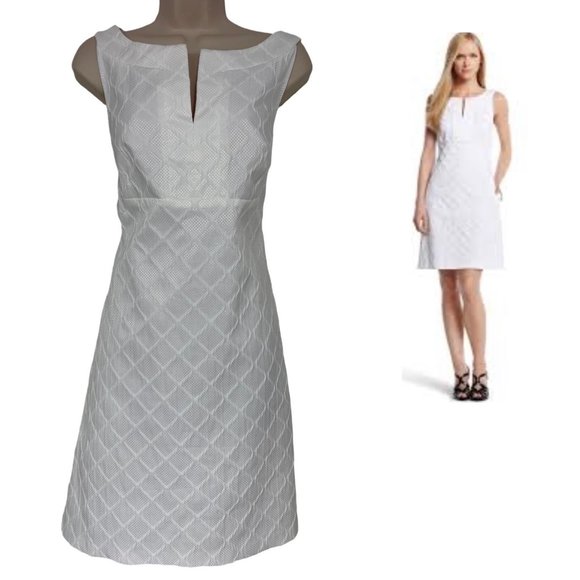 Donna Ricco Dresses & Skirts - Size 12 DONNA‎ RICCO WHITE DIAMOND JACQUARD DRESS W/POCKETS Summer Wedding Bride